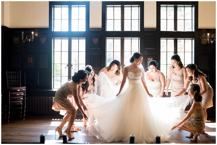 Bride and her bridesmaids  at Alden Castle in Boston Longwood Wedding Venue 