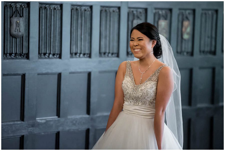 Bride smiling  at Alden Castle in Boston Longwood Wedding Venue 