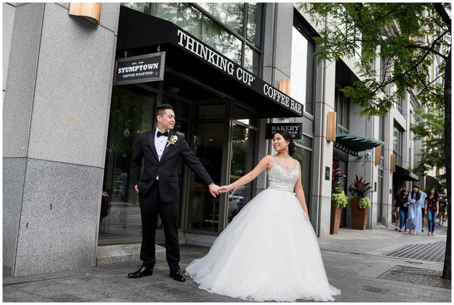 wedding photos Couple portraits at Thinking Cup in Downtown Boston