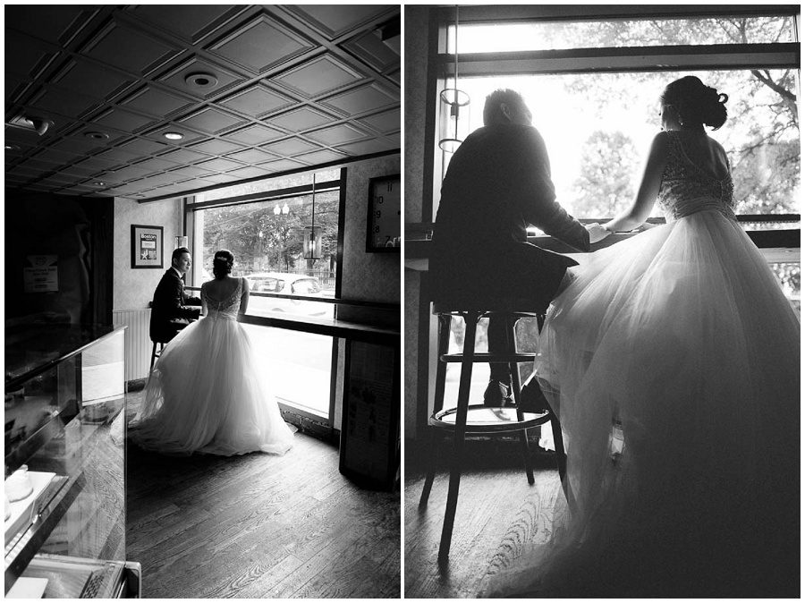 Couple portraits at Thinking Cup in Downtown Boston in black and white