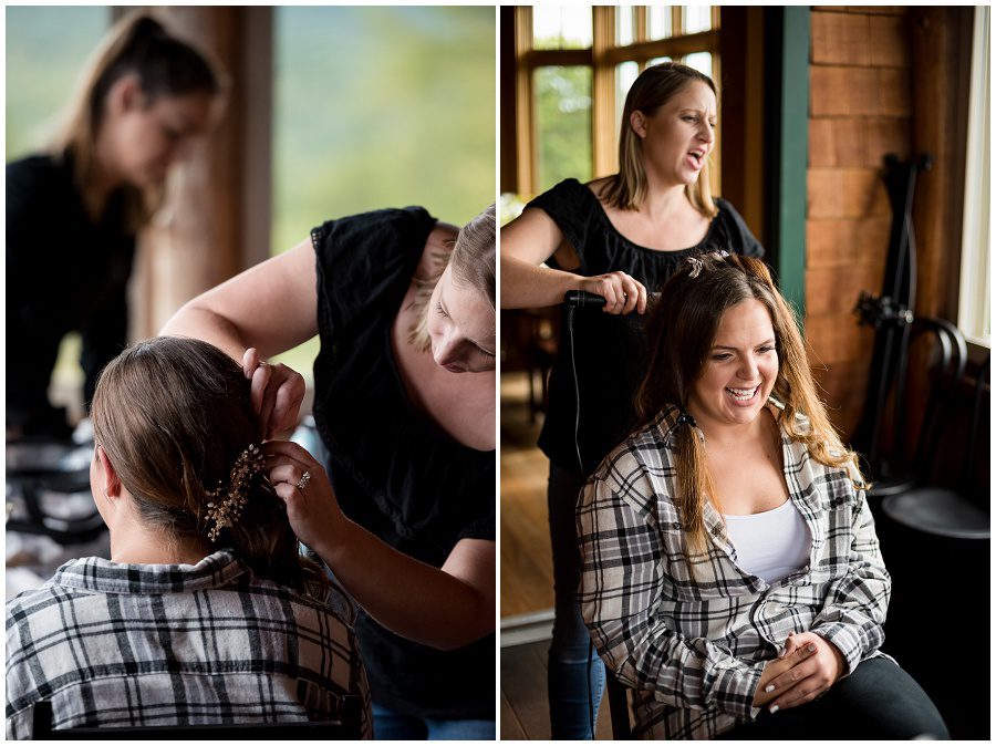Hair and makeup preparations being done at Granite Ridge Estate & Barn Wedding