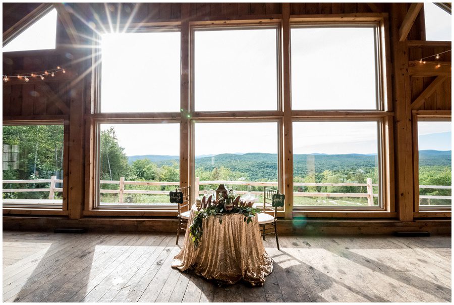 Reception and venue photo of head table at Granite Ridge Estate & Barn Wedding
