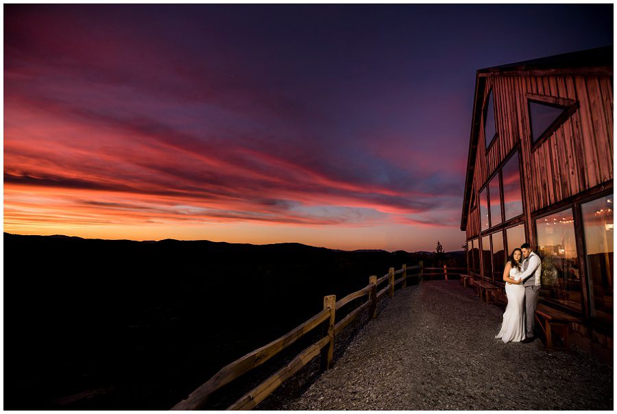 Granite Ridge Estate & Barn Wedding bride at reception bride and groom at reception during sunset