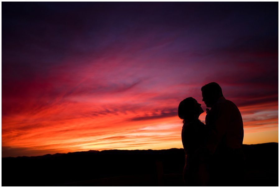 Granite Ridge Estate & Barn Wedding bride at reception bride and groom at reception during sunset