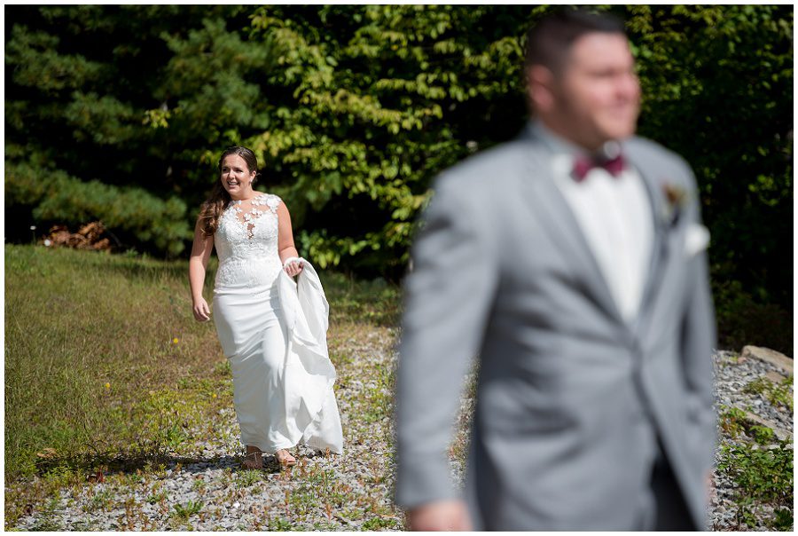 First look of bride and groom at Granite Ridge Estate & Barn Wedding