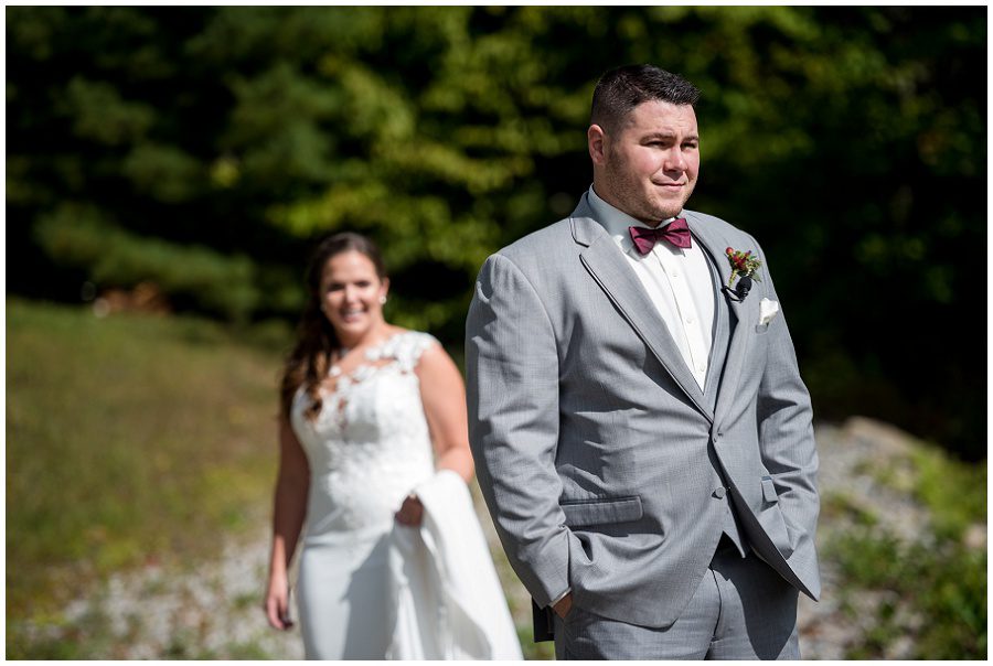 First look of bride and groom at Granite Ridge Estate & Barn Wedding