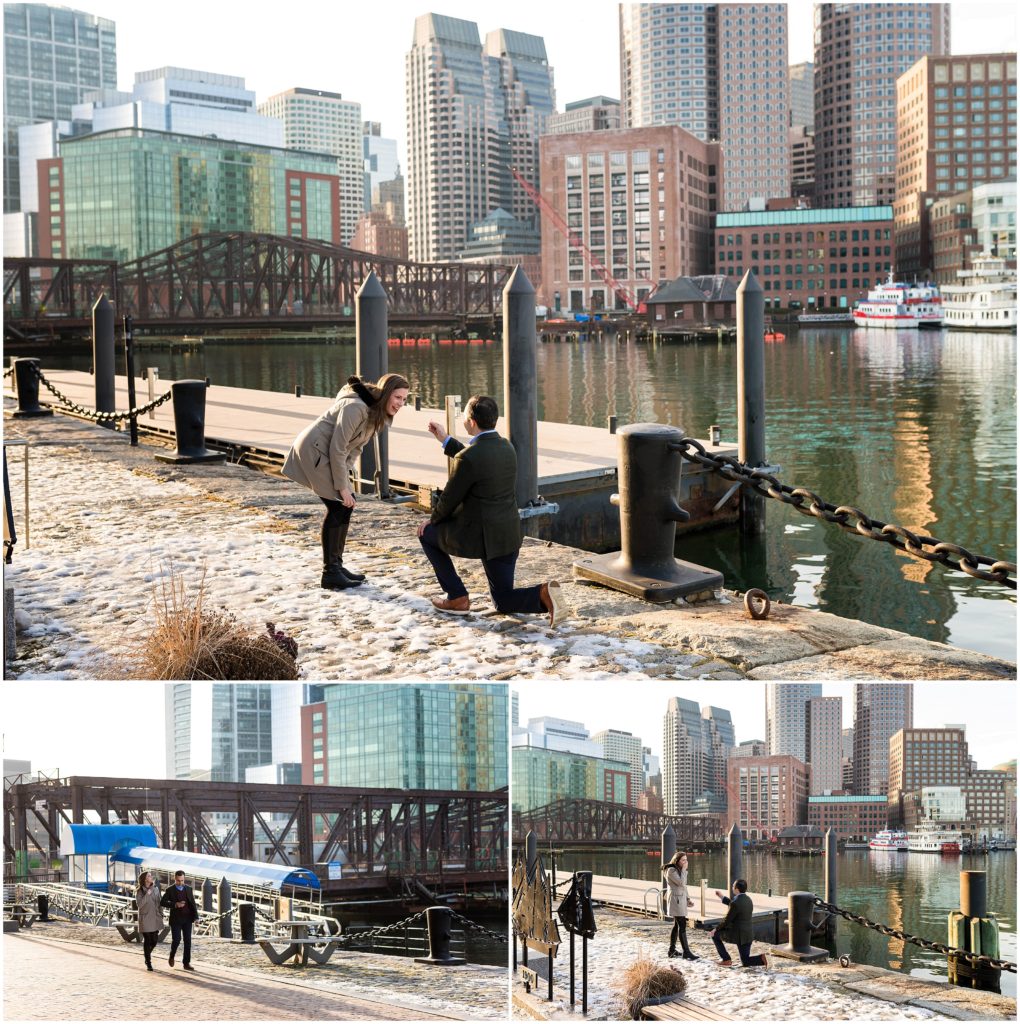 Surprise sunset proposal in downtown Boston by the Fan Pier