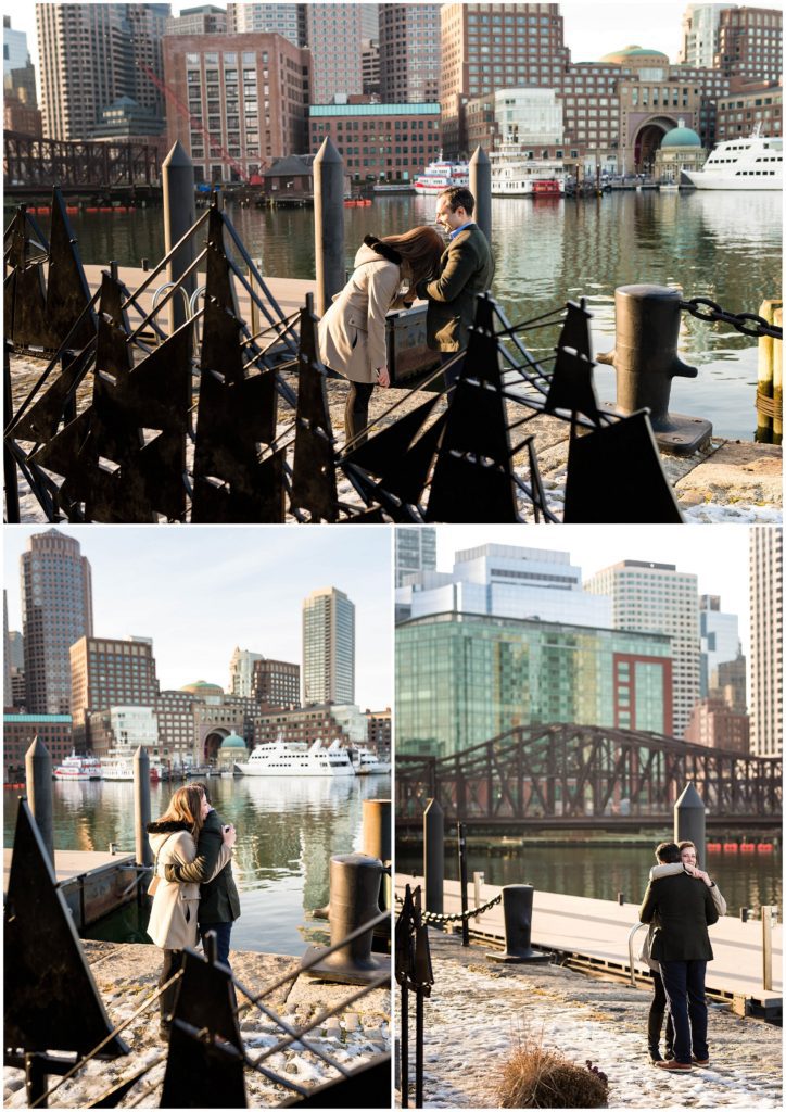 Surprise proposal on Boston waterfront fan pier and she said yes