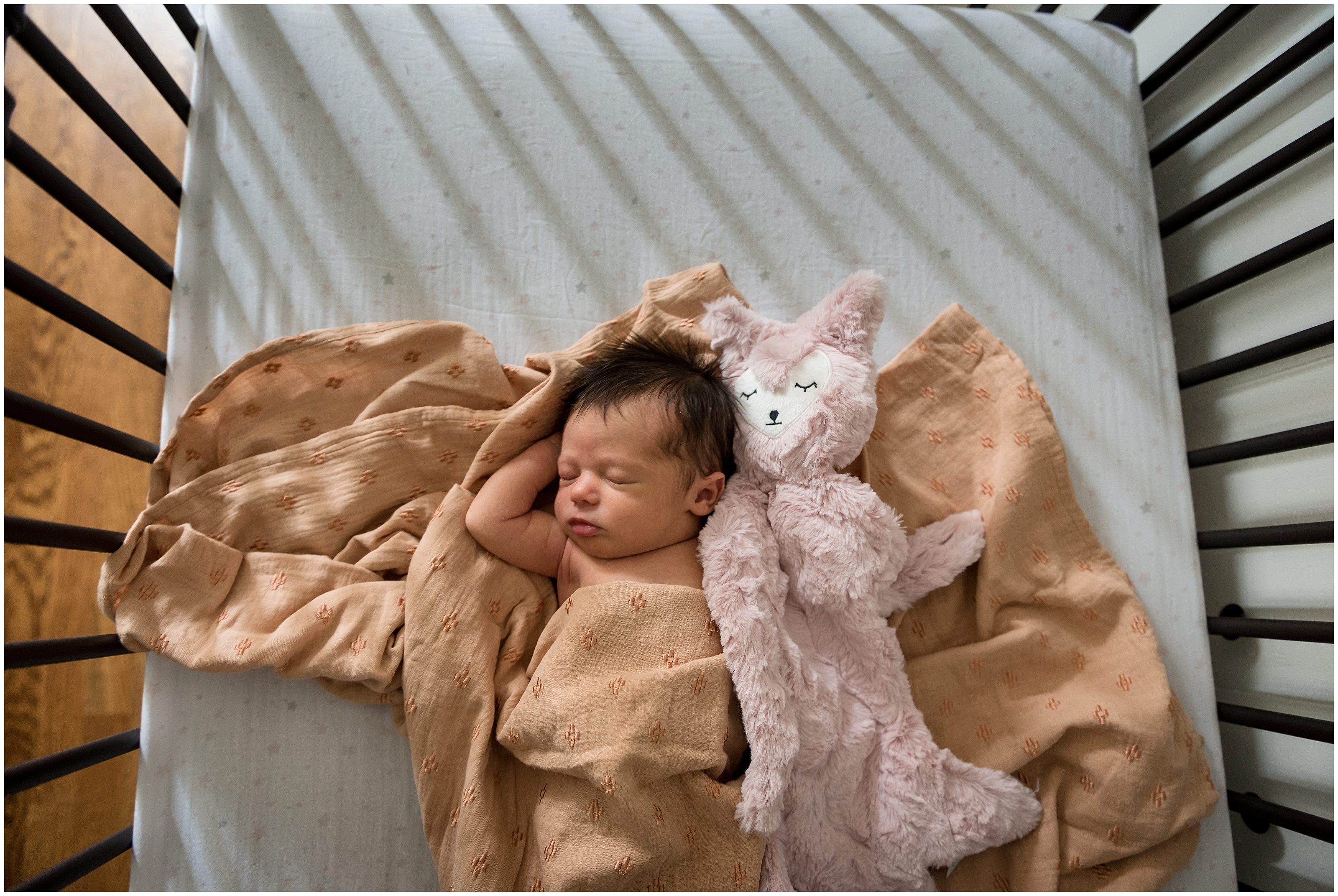 Newborn in crib in Boston by Bella Wang Photography