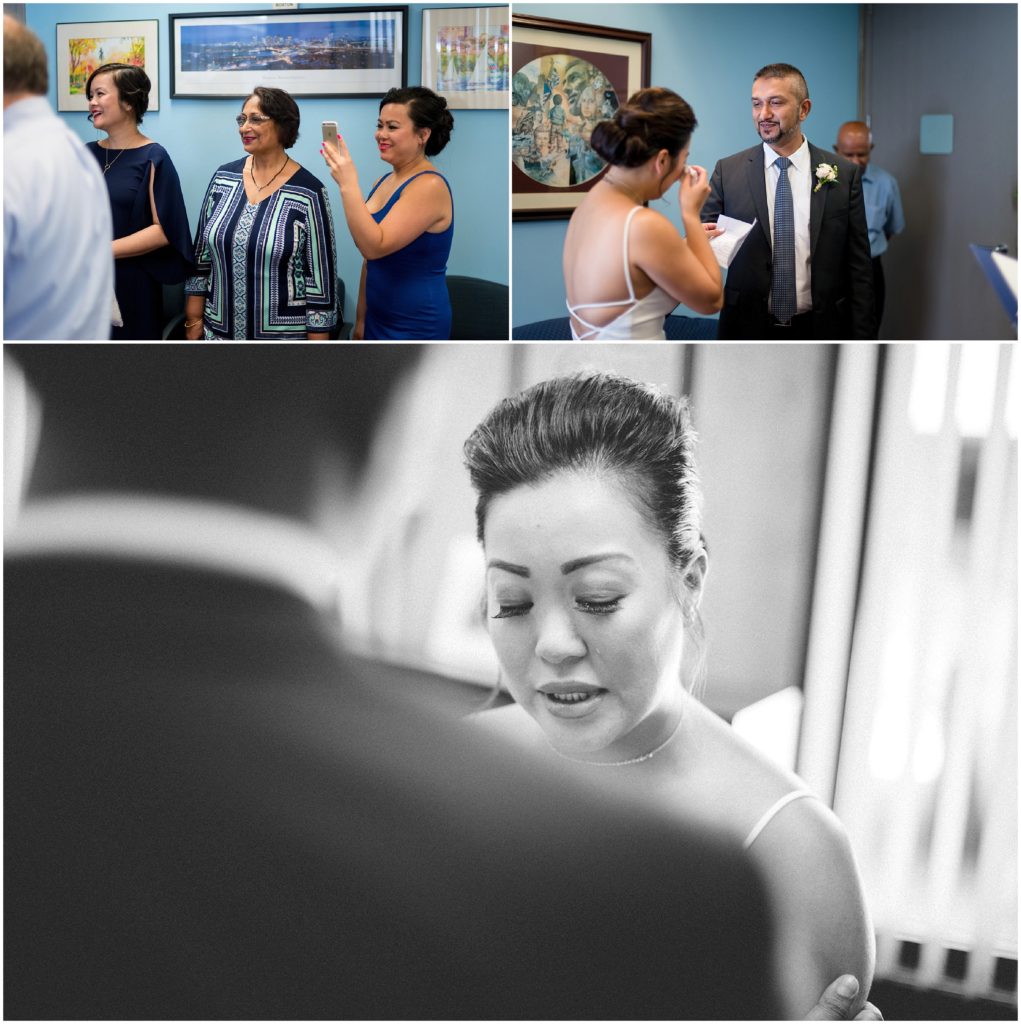 Ceremony photos inside Boston City Hall at the Clerk's office during civil marriage ceremony