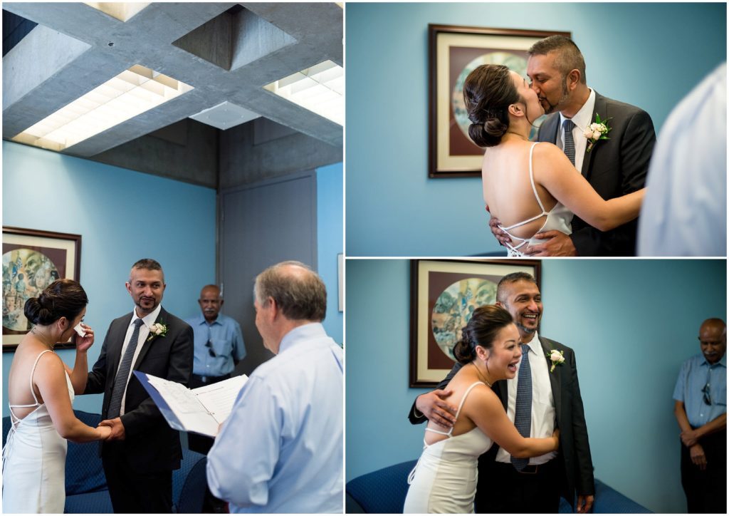 Ceremony photos inside Boston City Hall at the Clerk's office during civil marriage ceremony