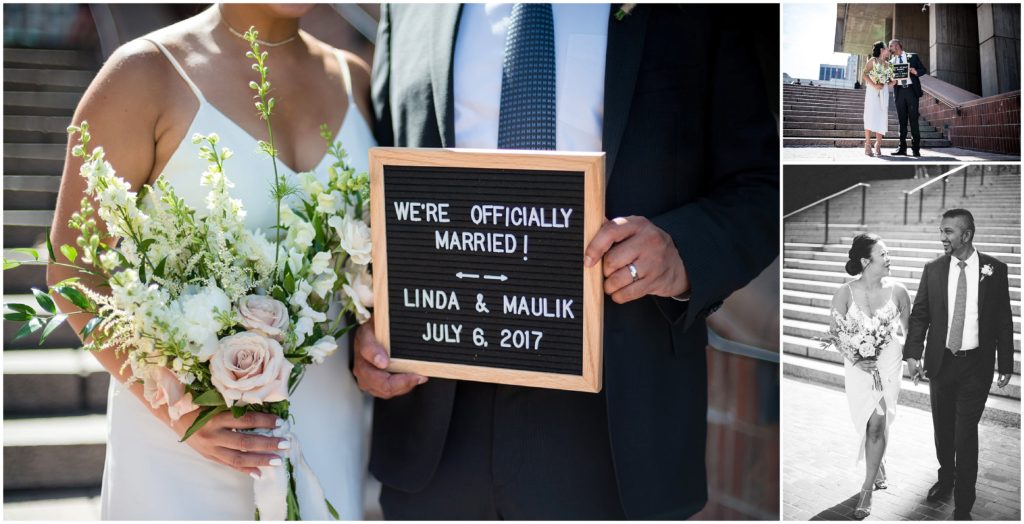 Newlyweds outside Boston City Hall