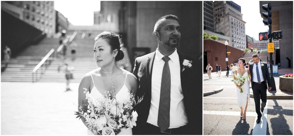 Newlyweds outside Boston City Hall