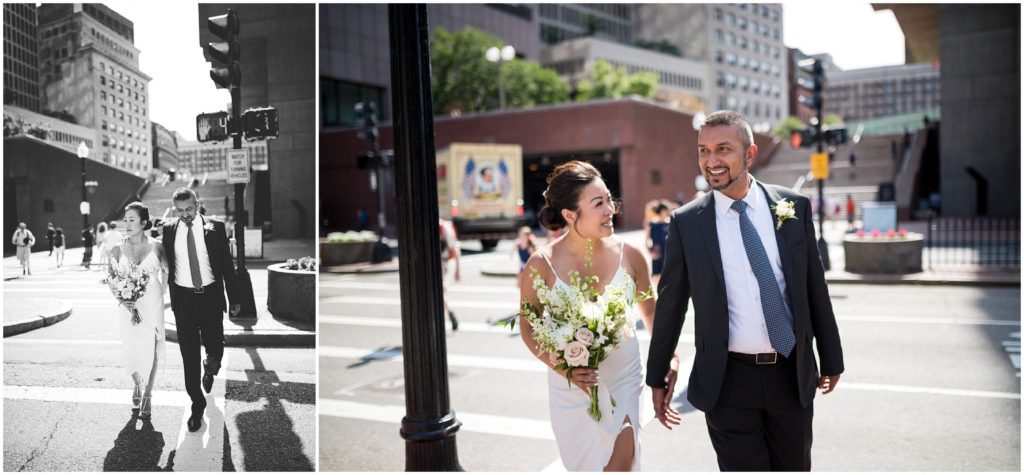 Bride and groom portraits outside City Hall