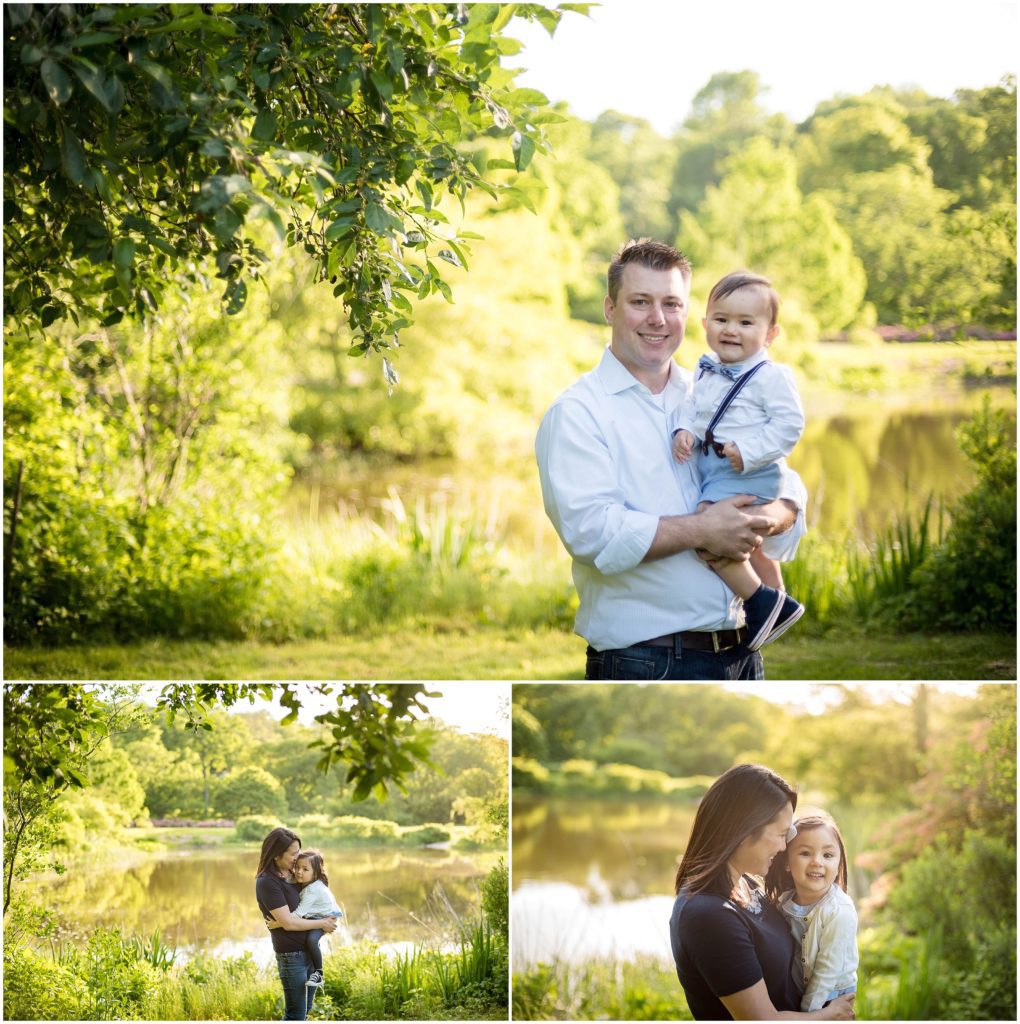 Dad holding son. Mother holding daughter Arnold Arboretum Family session