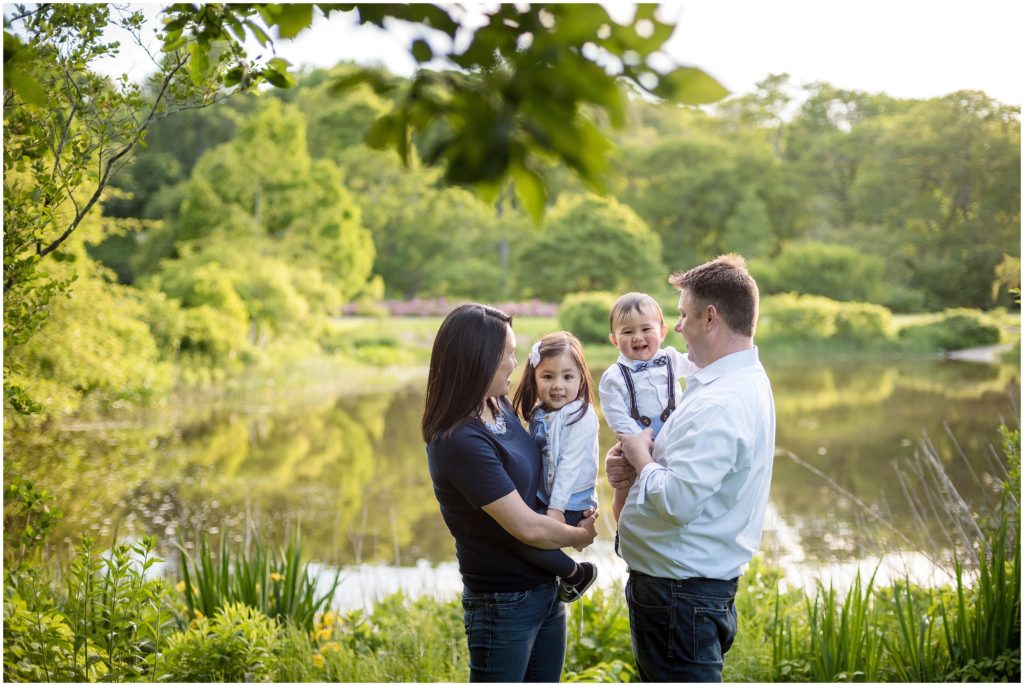 Dad holding son. Mother holding daughter Arnold Arboretum Family session