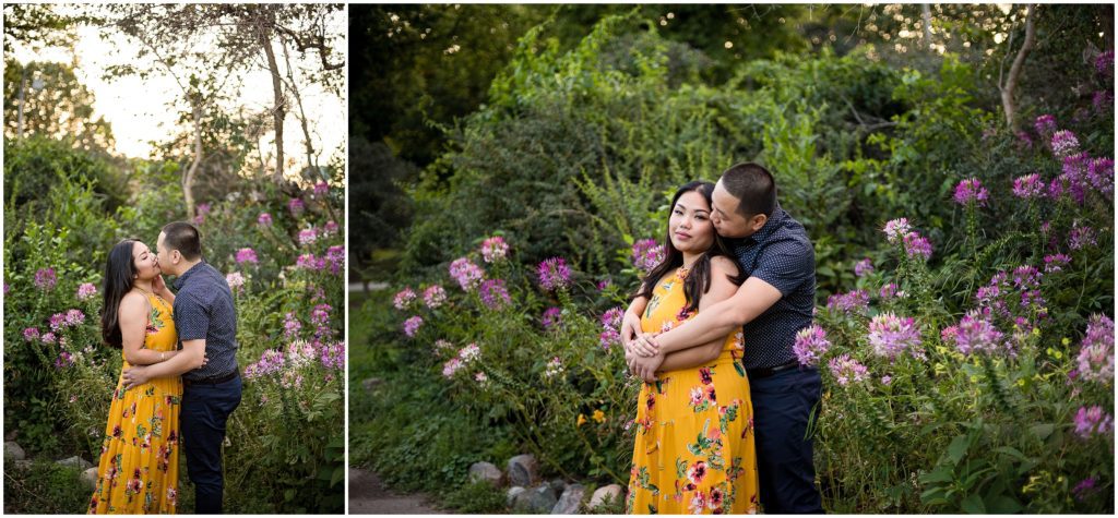Engagement Photos at The Fens in Boston with spring blossoms