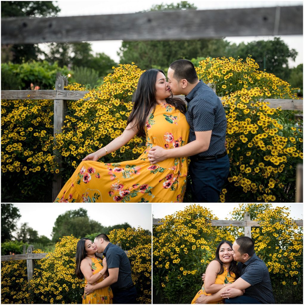 Spring blossoms in bloom during engagement session in Boston