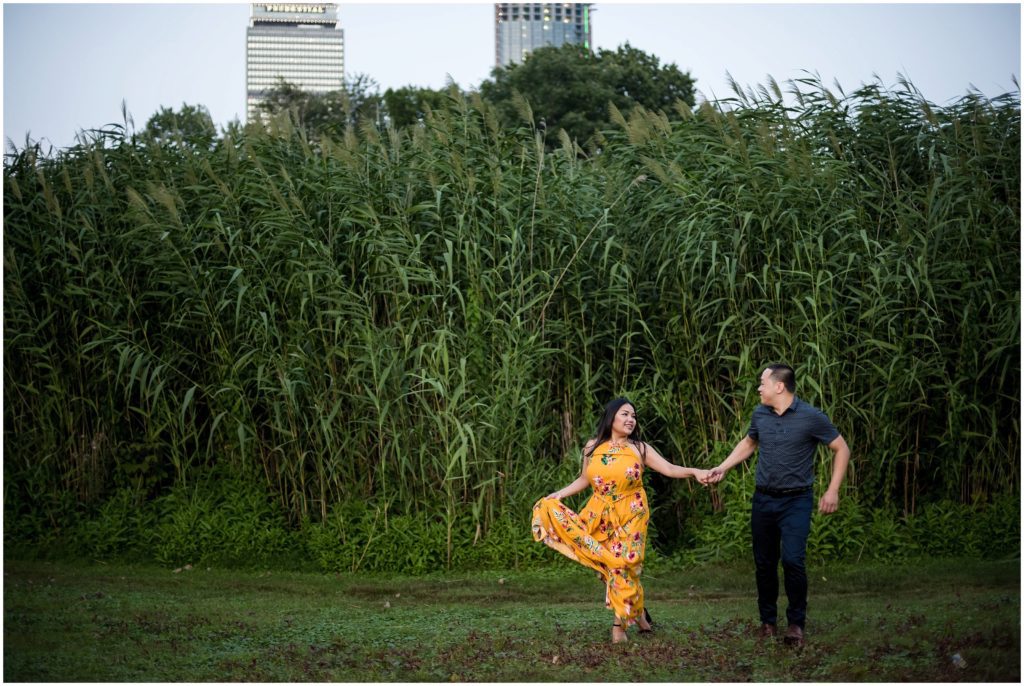 Boston skyline engagement photos in the Fens