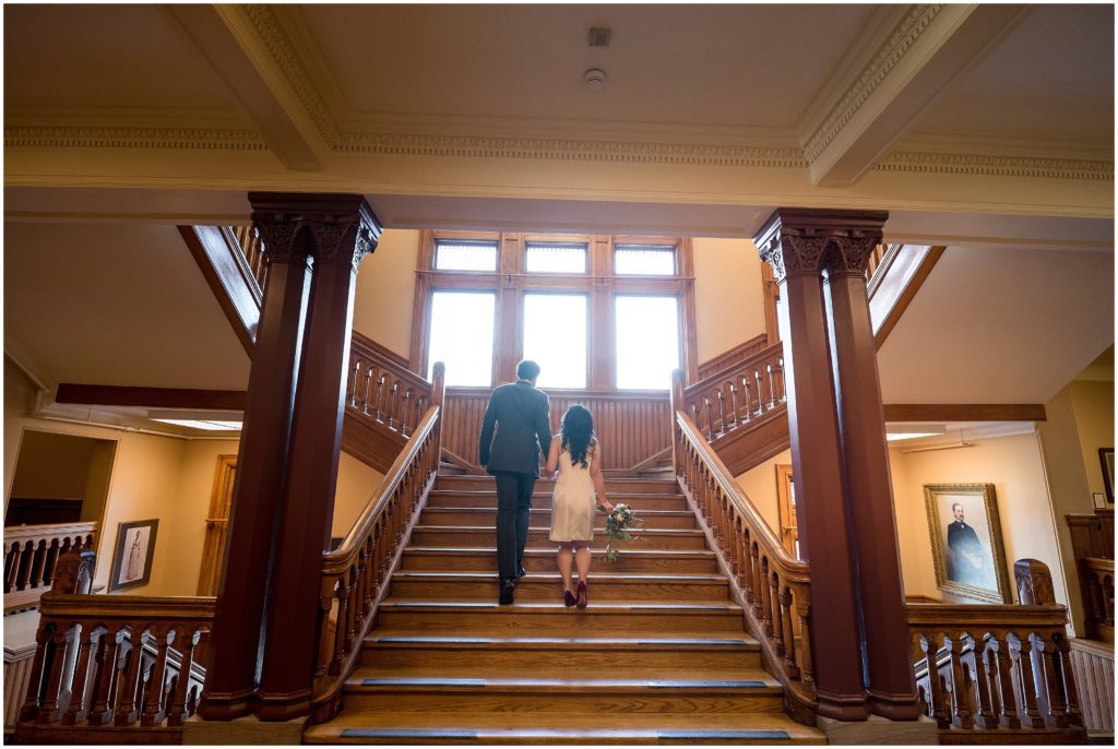 The grand staircase at Cambridge city hall