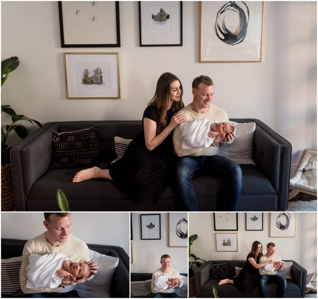 Parents holding newborn son in lifestyle session