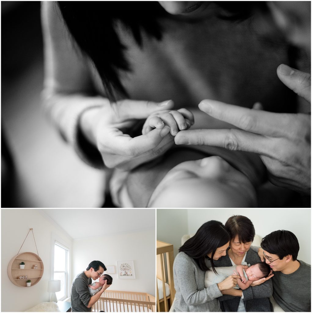 Newborn fingers and parents holding baby