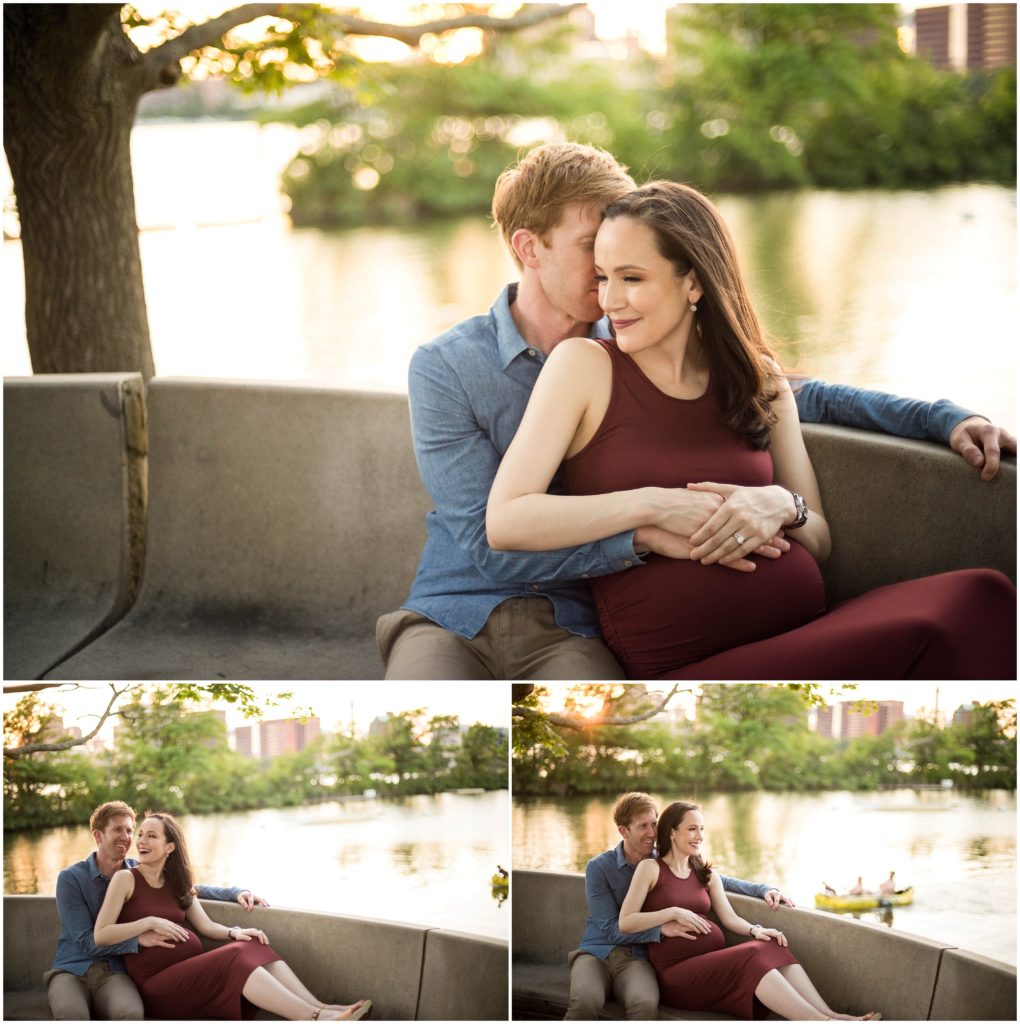 Sunset Maternity photos on the Charles River Boston Esplanade