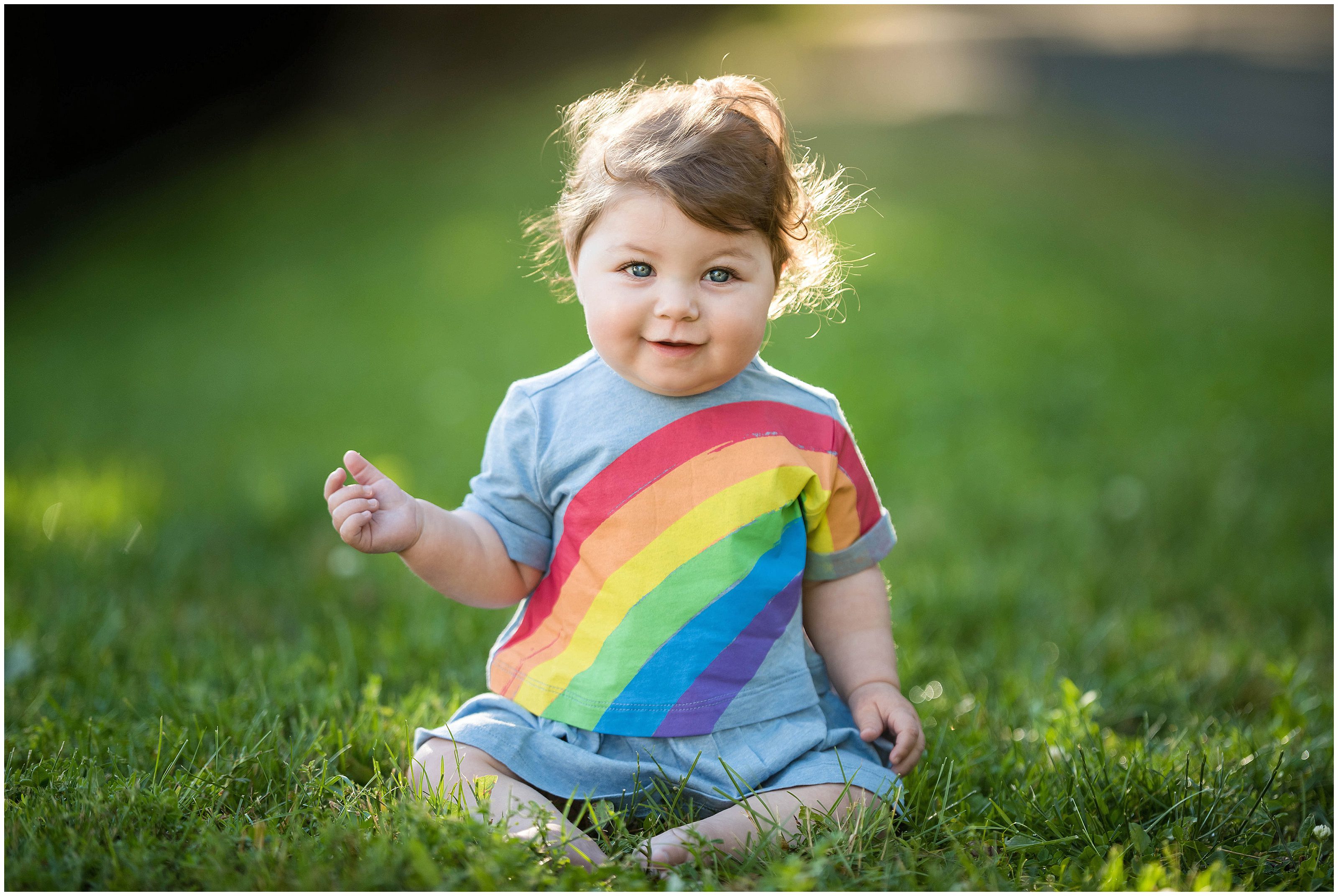 Boston Family session with baby in rainbow dress