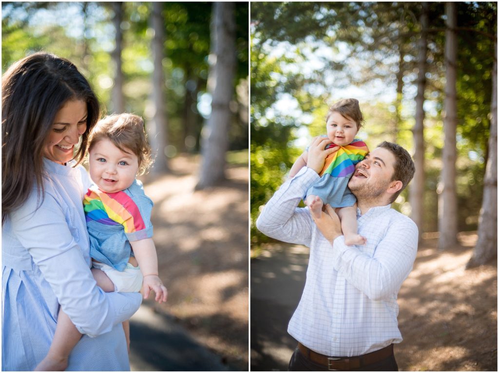 Family session with baby in rainbow dress for a spring family photography session