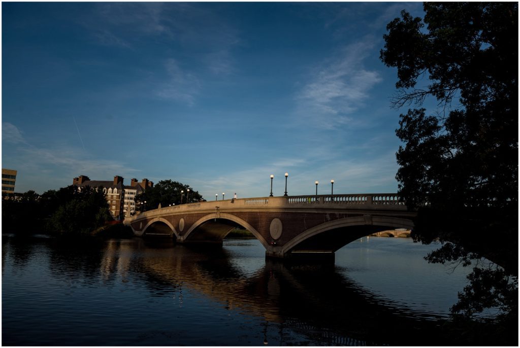 Harvard Bridge with Harvard Grad student on it taken during sunrise