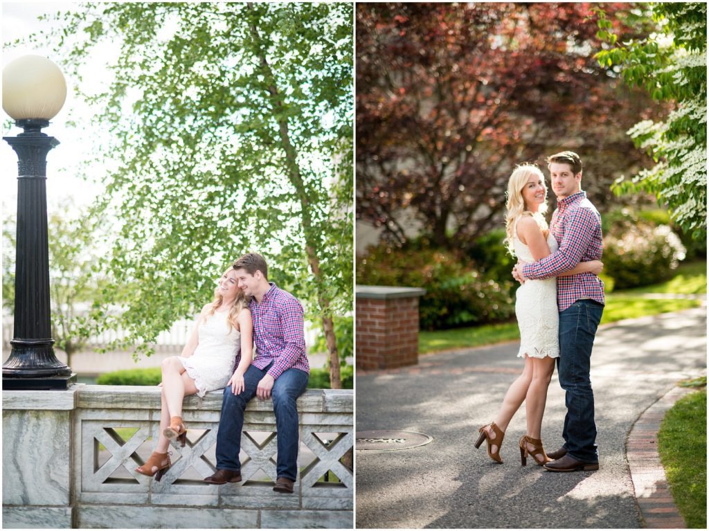 engaged couple around campus in Tufts