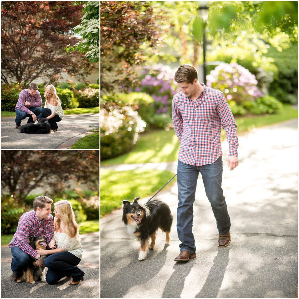 engaged couple with their pup