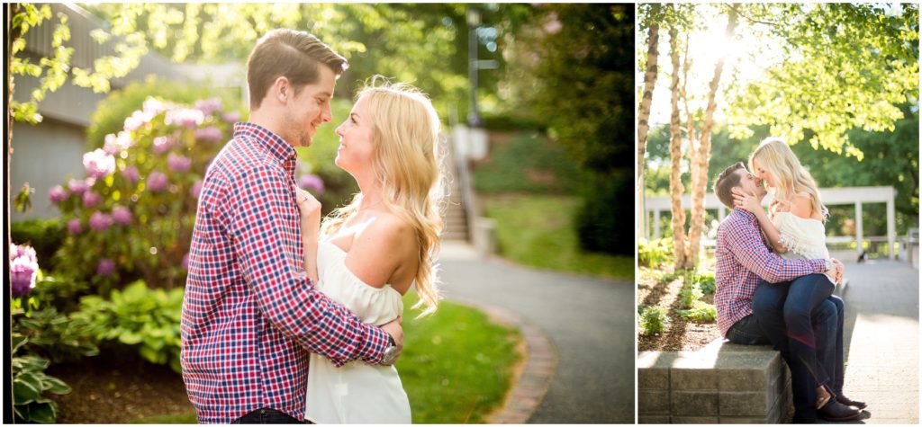 sunset photos of couple in Boston at Tufts