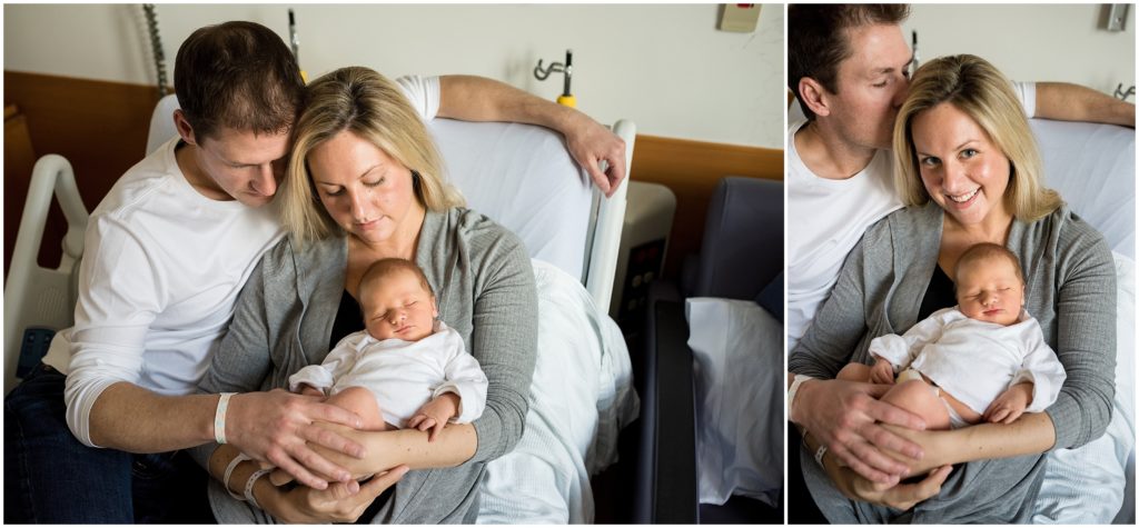 Beautiful parents holding their newborn at Boston hospital
