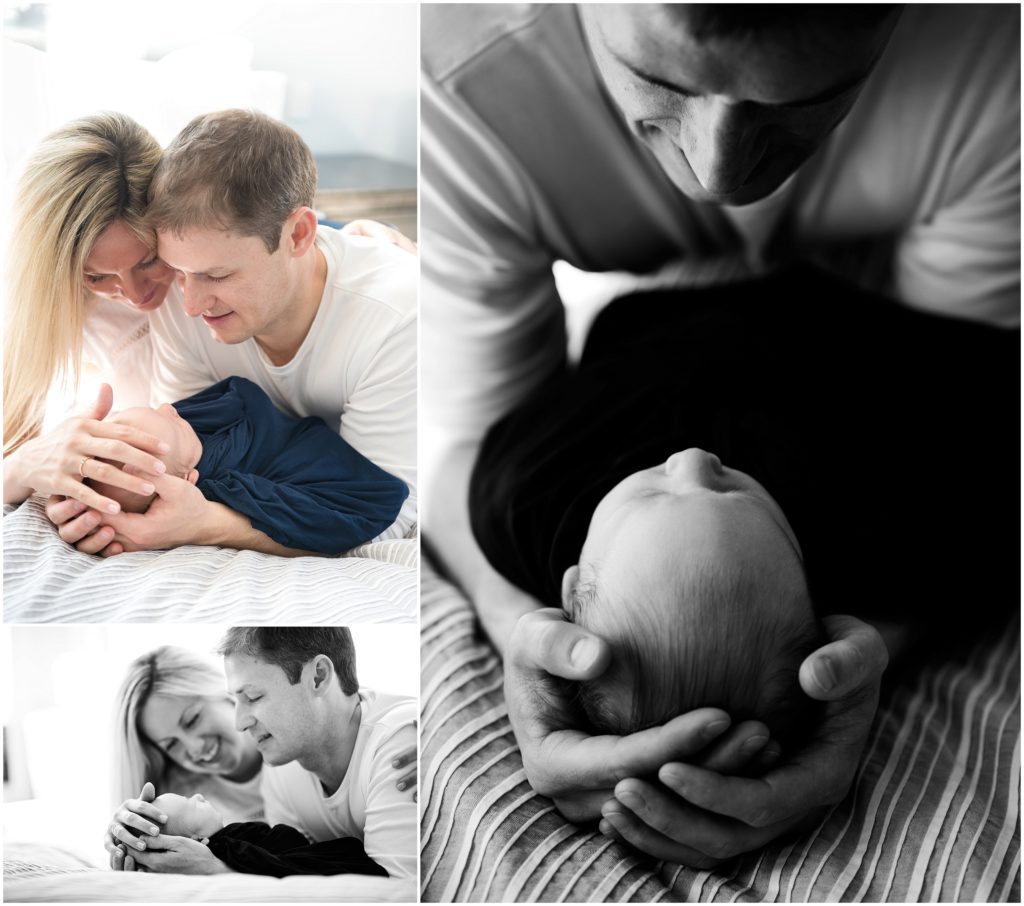 dad holding son being embraced by mom