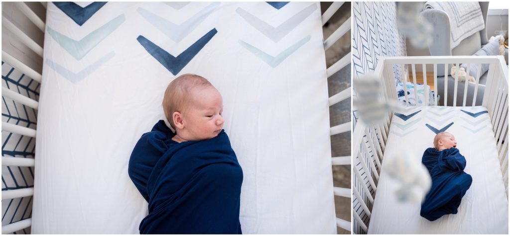 Crib in nursery with newborn