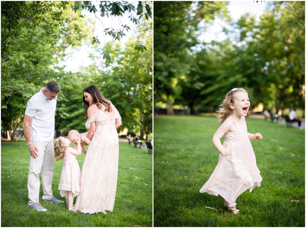 Family and toddler at the Boston Public Garden in the summer