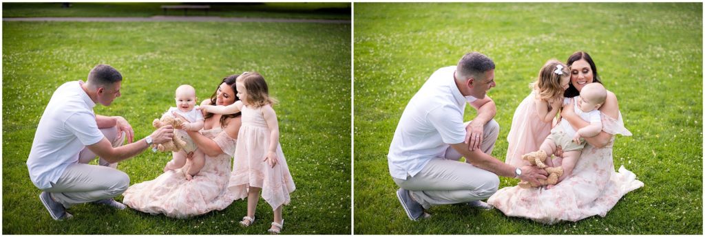 toddler, baby and parents at Boston Public Garden during family photography session