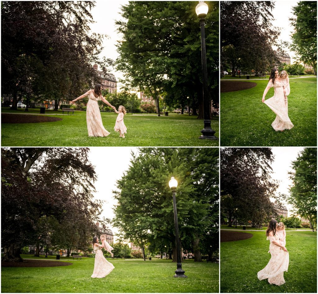 Mother and daughter dancing at Boston Public Garden