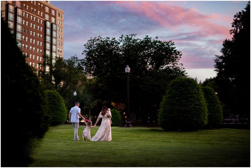 Sunset over the Boston Public Garden Family Photography