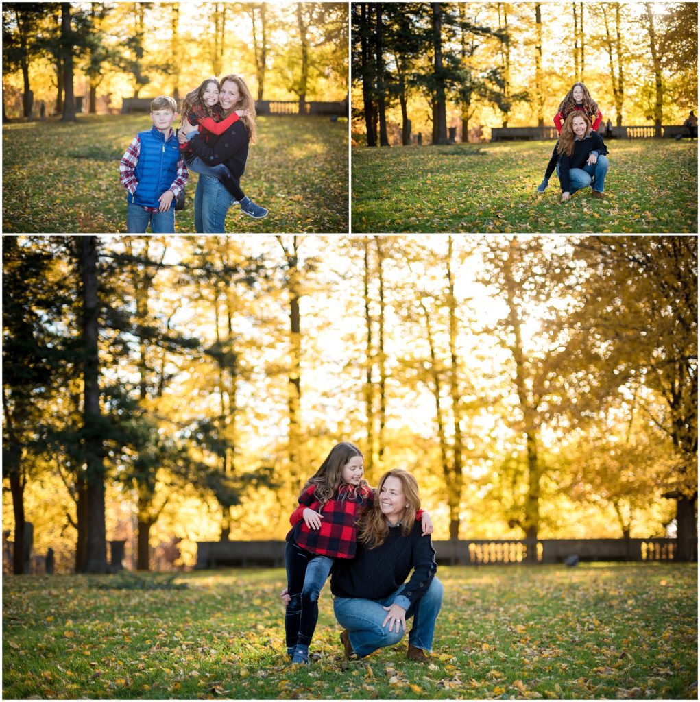 Mom and her children playing in Brookline Park