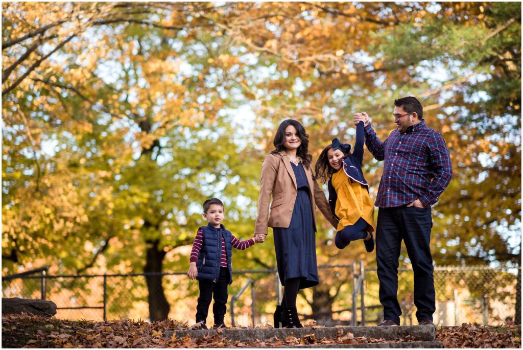 Fun family fall photos in Brookline