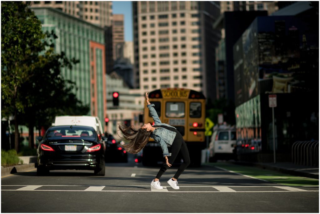 Dancer in downtown Boston streets Boston senior session