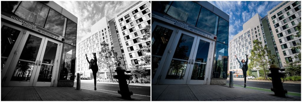 Dancer in downtown Boston streets and office buildings