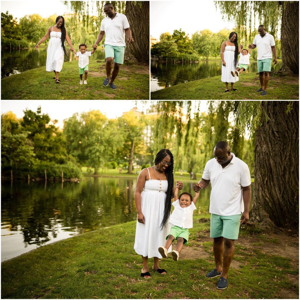 Family by pond at Boston Public Gardens Boston Child photographer