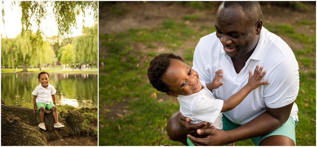 Toddler and father at Boston Public Gardens