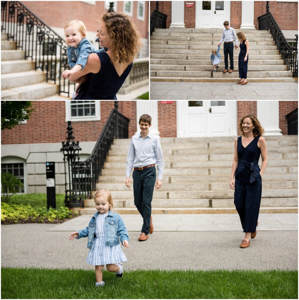 parents with child in Harvard Yard