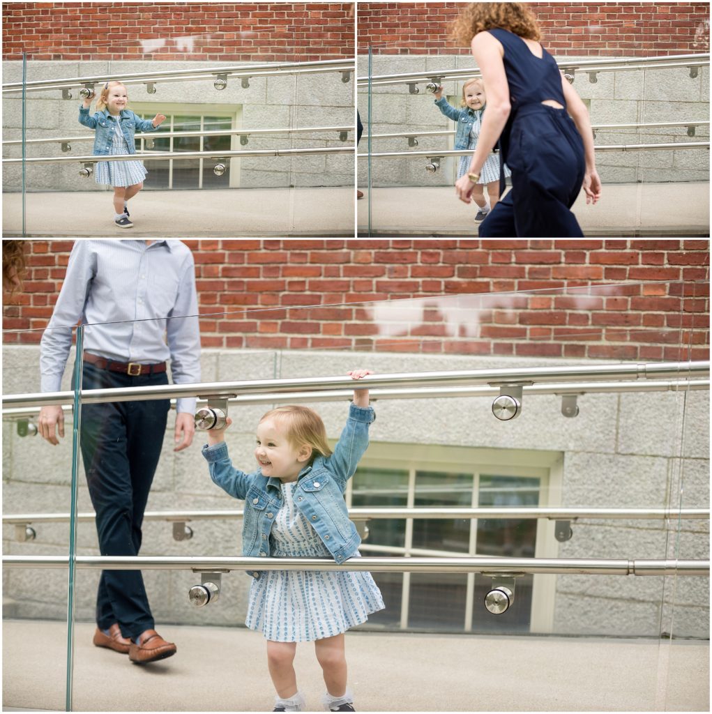 parents with child in Harvard Yard