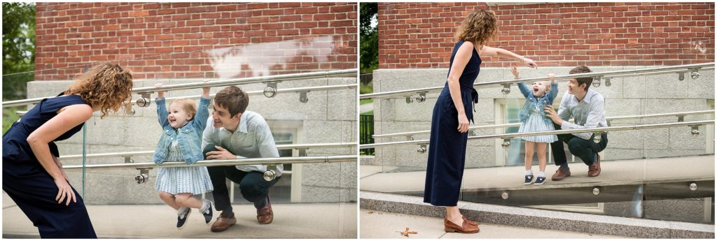 parents with child in Harvard Yard