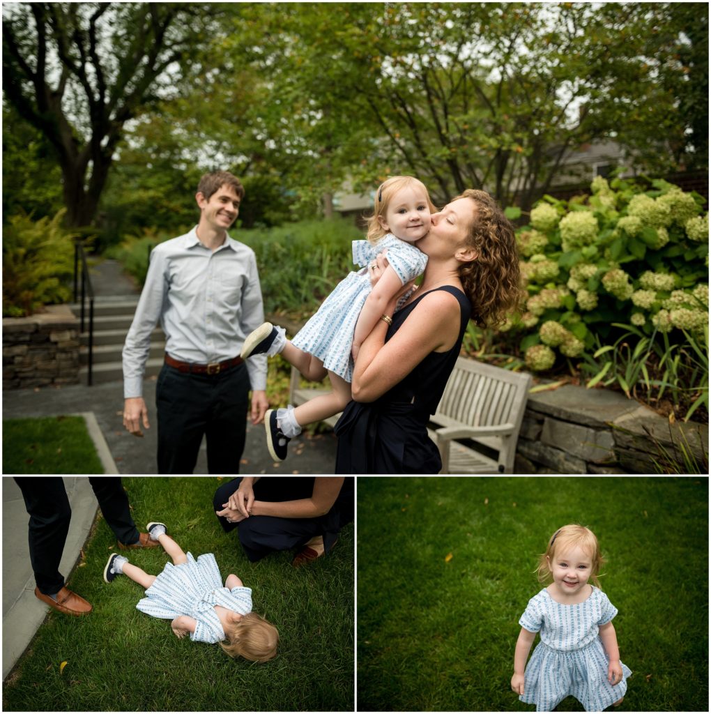 parents with child in Harvard Yard